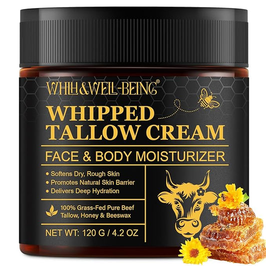 WHLH & WELL-BEING Beef Tallow for Skin, Beef Tallow and Honey Balm, Moisturizer for Face & Body Skin Care(1Pack)