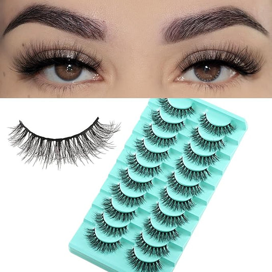 Natural Lashes Wispy Eyelashes Fluffy Mink Lashes Naturl Look Small Strip Eyelash 10 Pairs Short Lashes Pack Lightweight Cat Eye Lash Strips Set (Fluttery Lash | 10-17mm)