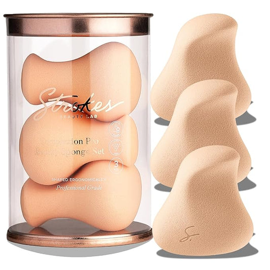 Original Beauty Blender Makeup Sponge Applicator for Powder, Cream & Liquid, Beauty Tools Puff, Streak Free Application, Vegan, Cruelty Free Made in USA, Peach (3 Pieces)