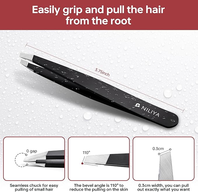 Tweezers for Women Facial Hair, Precision Slant Eyebrow Tweezers, Sharp Plucker for Remove Hair and Blackhead, With Travel Case