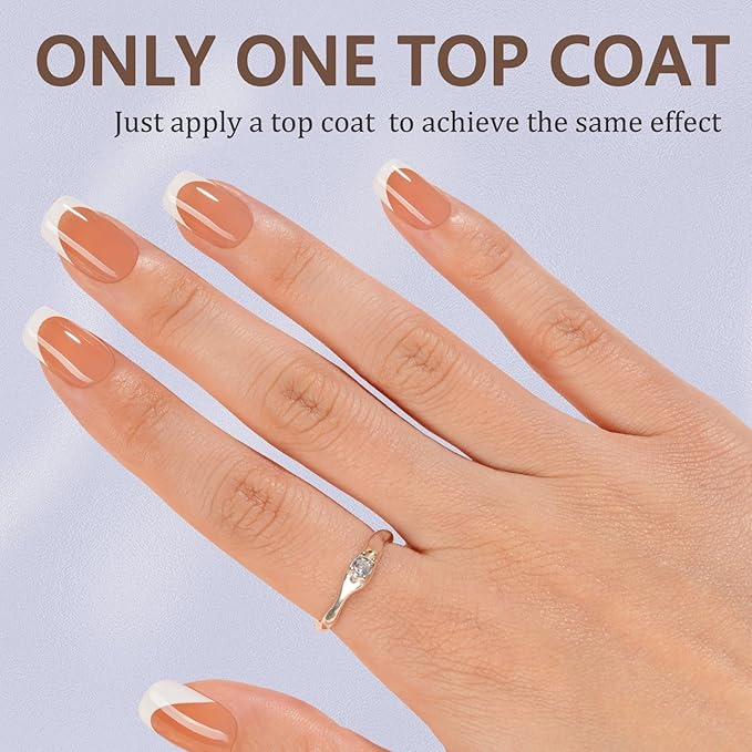 Misssix French Gel Nail Tips, 150Pcs French Tip Press on Nails Short Square Brown, No Need to File 3 in 1 Tips Pre-lasting, Fake Nails for Nail Art DIY 15 Sizes