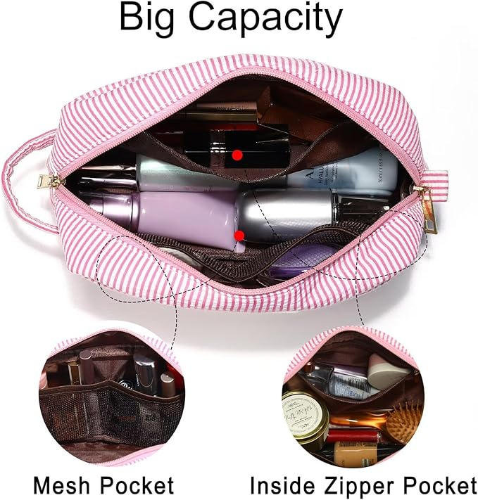 YOOLIFE Makeup Bag for Women - Monogram Cute Initial Pink Makeup Bags Cosmetic Toiletry Pouch Make Up Case for Her Best Friend Friendship Sister Teacher, Personalized Birthday Gifts for Women C