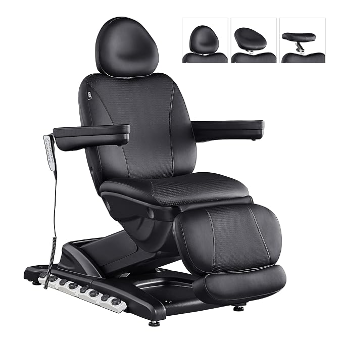 Dir Full Electrical 4 Motor Facial Beauty Bed - Doctor, Tattoo, Medical Podiatry Chair - Spa Aesthetic Chair with Thermal Heated Seats Apollo, Black