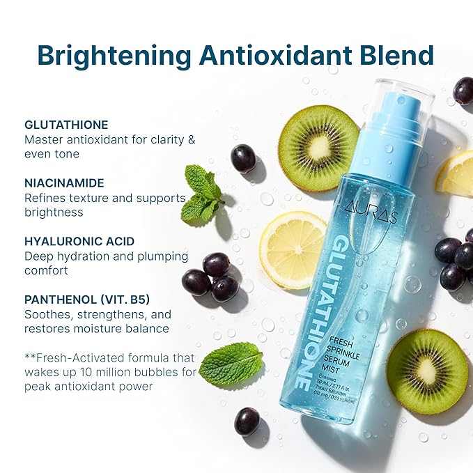 Auras Glutathione Brightening Face Mist K-Beauty | Fresh-Activated K-Beauty Spray Serum for Dull, Dry Skin, Hydrating Antioxidant Korean Skincare Toner & Setting Mist- 3.4 fl oz