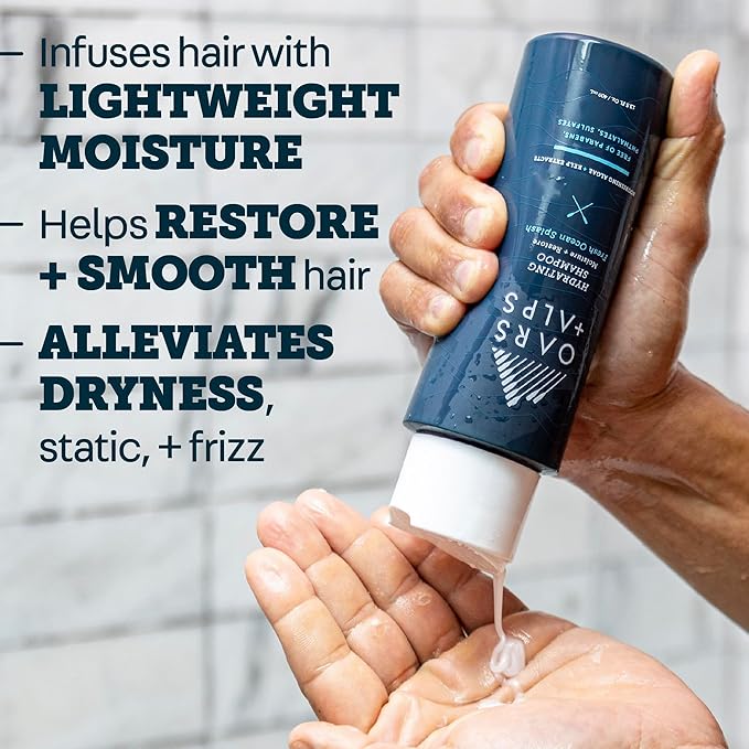 Oars + Alps Men's Sulfate Free Hydrating Shampoo, Infused with Kelp & Algae Extracts, Moisturizing Formula, Fresh Ocean Splash Scent, 1 Pack, 13.5 Fl Oz