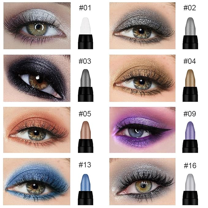Colorful Shimmer Eye Shadow Stick Glittering Eye Shadow Sticks Set with Retractable and Waterproof Eyeshadow Pencil for Long-Lasting Makeup Eyeshadow (16 Pcs)