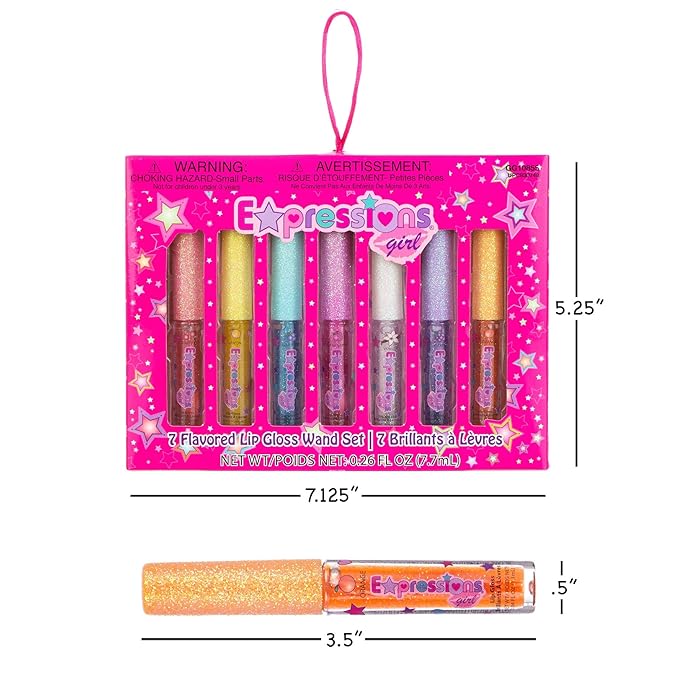 7pc Fruity Flavored Lip Gloss Set - Lip Gloss in Assorted Fruity Flavors, Non Toxic Makeup for Kids & Teens