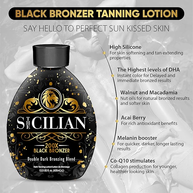 The Sicilian 200X Black Bronzer Dark Tanning Lotion Indoor Tanning Beds & Outdoor Bronzing Sun Tan Lotion