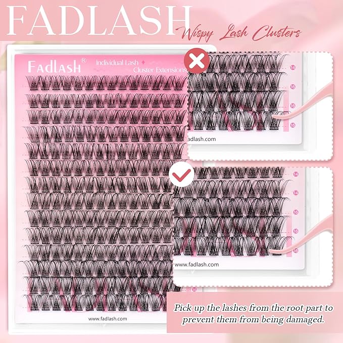 FADLASH Lash Clusters Wispy Eyelash Clusters Natural Individual Lashes 10-16 mm and Waterproof Cluster Eyelash Extensions with Soft Thin Band (DV07, 10-16mm)