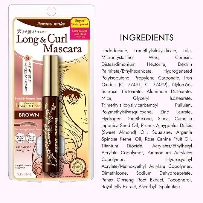 HEROINE MAKE by KISSME Brown Mascara Waterproof, Waterproof Mascara Volume and Length by Tubing Fiber for Long & Curl Eye Makeup for Women, Natural Lash Look for Sensitive Skin from Japan 1 EA
