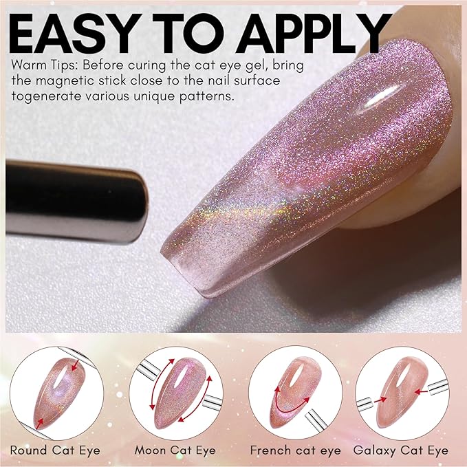 Makartt Cat Eye Gel Nail Polish: Universal Rainbow Holographic Gel Polish Bronze Gaze Sparkly Glitter Unique Magnetic Effect Nail Gels for DIY Nail Art UV LED Soak Off Manicure 10ml
