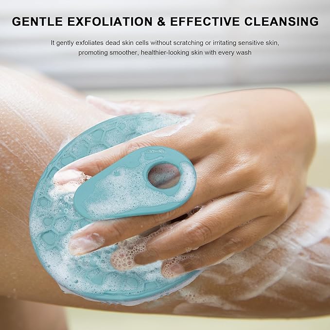 INNERNEED Food Grade Silicone Body Scrubber Gentle Exfoliating Brush for Women Men Deep Clean for All Skin Types, More Hygienic and Well Lather (Dark Green+Pink)