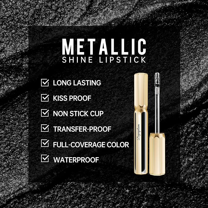 Black Lipsticks for Women Metallic Lipstick Long Lasting Non Stick Cup Lip Gloss, Shimmer Lightweight Hydrating Full Coverage Lip Color, DP120 Boardwalk