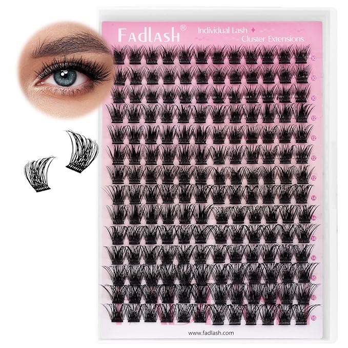 FADLASH Lash Clusters Natural Eyelash Clusters DIY D Curl Cluster Eyelash Extensions 10-16mm with Soft Thin Band Reusable Individual Lashes for Self Use (WL02, 10-16mm)