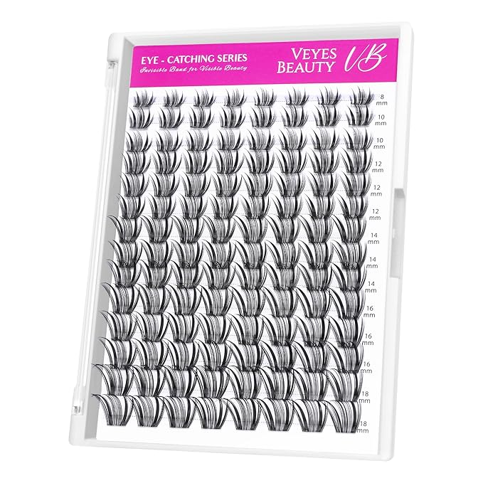 VEYESBEAUTY Lash Clusters Individual Eyelash Extensions Thin & Invisible Band DIY False Eyelashes for Self-application Newbie's Five-Second Series Wispy Lash Tray, Crown 8-16mm Mixed Length