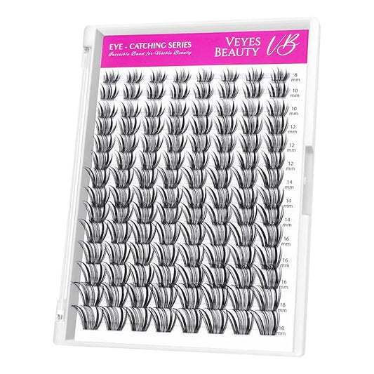 VEYESBEAUTY Lash Clusters Individual Eyelash Extensions Thin & Invisible Band DIY False Eyelashes for Self-application Newbie's Five-Second Series Wispy Lash Tray, Crown 8-16mm Mixed Length