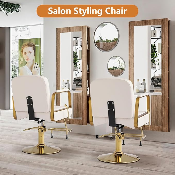 Barber Salon Chair for Hair Sylist, Hydraulic Salon Chairs, Height Adjustable Barber Chairs, Reclining Barber Styling Chairs, 360 Degrees Rotation Shampoo Chair for Barbershop (White)