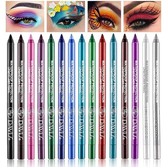 15PCS Colorful Eyeliner Pen Set, Eye Shadow Pencil, Pearl & Matte Metallic Glitter Eyeliner for Women, Eye & Lip Liner, Professional Eye Makeup Set