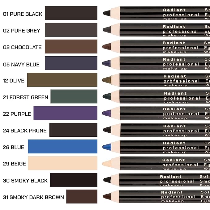 Radiant Professional Waterproof Eyeliner Pencil - Eyeliner Waterproof Smudge Proof for Woman - Long Lasting Under Eye Pencil for Smoky Eye - Soft Waterline Eye liner Smudger Tool, Dark Brown (31)