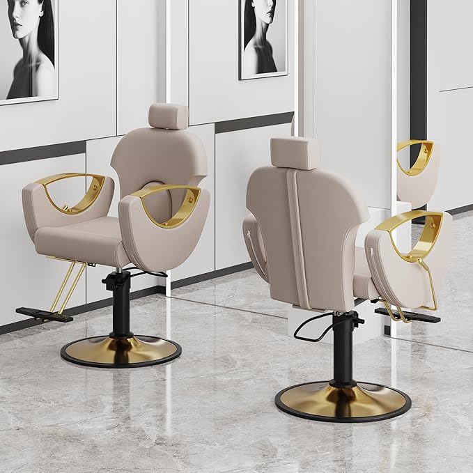 Barber Chair, Reclining Hair Salon Chair, 360 Degrees Swivel Styling Chair, Height Adjustable Hydraulic Shampoo Chairs, Spa Equipment (Gray)