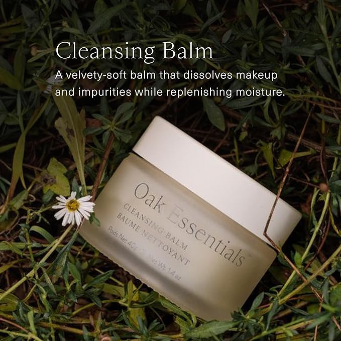 Oak Essentials Cleansing Balm | Makeup Remover Face Cleanser with Avocado Oil, Juniper & Safflower Seed Oil, 1.4 Oz
