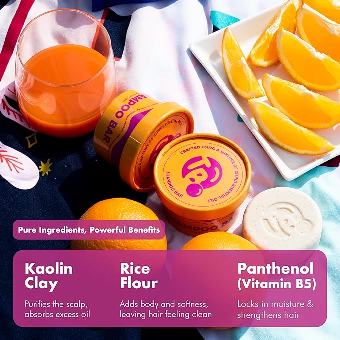 Tree Bottle Pro-Vitamin B5 + Citrus Shampoo Bar for Frizz Control - Natural Shine & Softness - Shampoo for Women and Men - Free of Parabens & Sulfates - Made in USA - 4.5oz