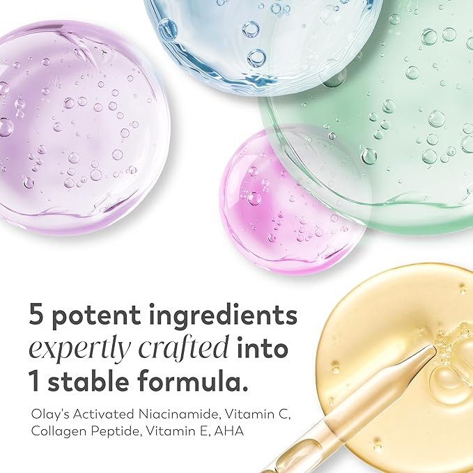 Olay Super Serum - Niacinamide, Vitamin C & E, Collagen Peptide, AHA - 5-in-1 Skin Care Benefits for Face - Healthy Glow, Brightening, Hydrating, Smoothing, Firming, Evens Tone, Anti-Aging, 1.7 Oz