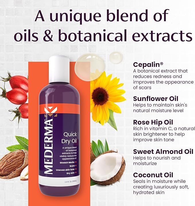 Mederma Scar Sheets and Oil Bundle; Improves Appearance of Scars and Stretch Marks; 4 Reusable Silicone Sheets and 3.4oz Fast Absorbing Botanical Oil