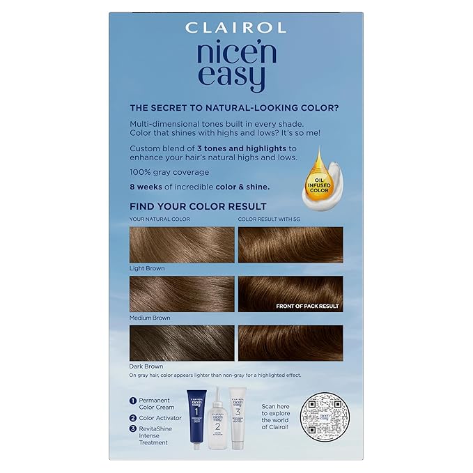 Clairol Nice'n Easy Permanent Hair Dye, 5G Medium Golden Brown Hair Color, Pack of 1