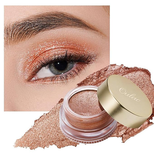 Oulac Warm Peach Glitter Cream Eyeshadow also as Highlighter, Large Capacity with Moisturizing Smooth Formula. Highly Pigmented Shimmer Eye Makeup.Waterproof,6g (08)