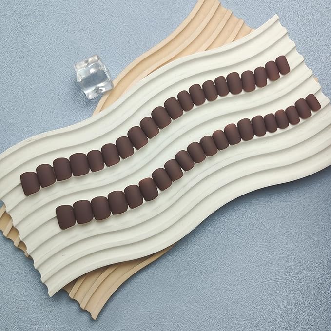 48Pcs Matte Brown Press on Nails Short Square Fake Nails, Glue on Nails Short Gel Nails Press ons, Acrylic Nails Stick on False Nails for Women, Natural Handmade Thick Extra Short Nails Small Petite