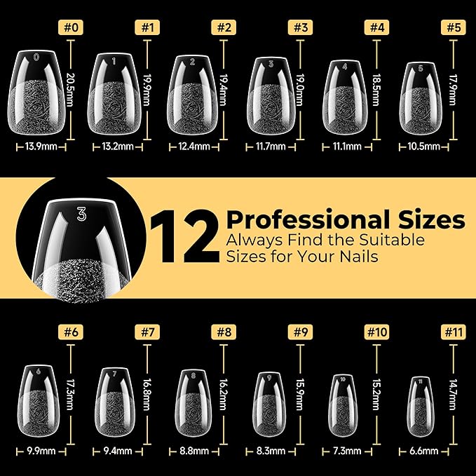 UNA GELLA Short Coffin Nail Tips 600Pcs, Short Coffin Gel Nails Tips Pre Etched 12 Sizes Soft Gel Fake Nails Tips Pre-file Full Cover for Nail Extension Home DIY Salon with Box