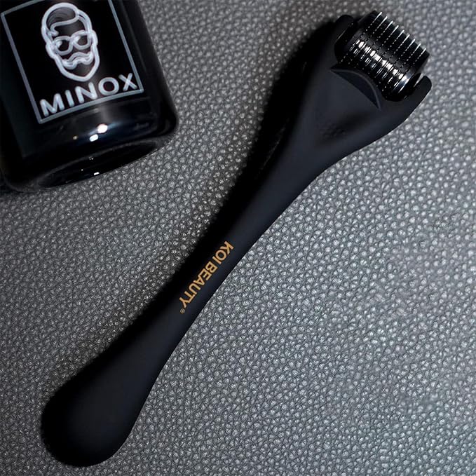 Koi Beauty Derma Roller Titanium Microneedle Roller, 540 Microneedling Roller, Premium Micro Needling Roller for Men Women, Micro Needle Roller Carbon Black