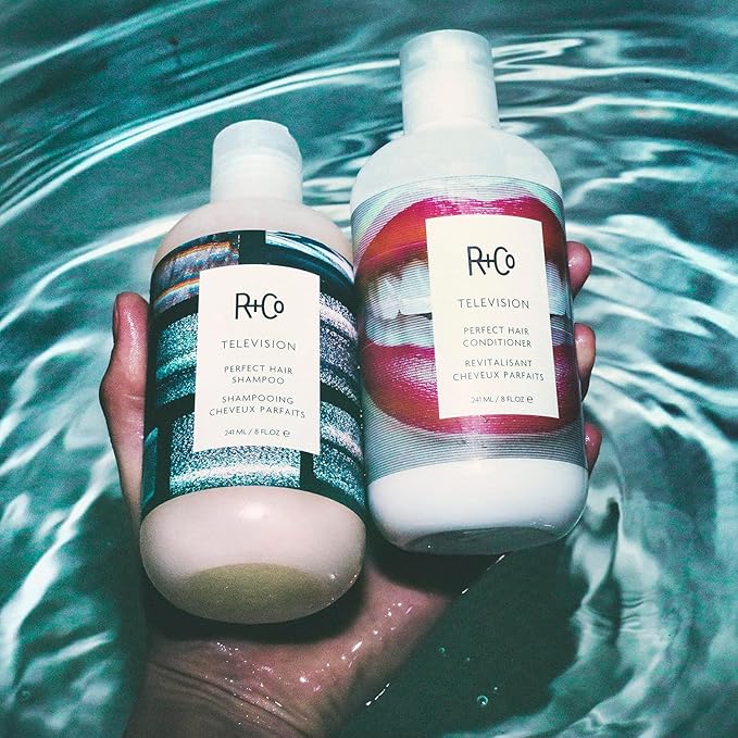 R+Co Television Perfect Hair Shampoo & Conditioner Set + Deluxe Sample (0.5oz) | Smooths, Adds Shine & Volume | Vegan + Cruelty-Free | 8.5oz (Pack of 2)