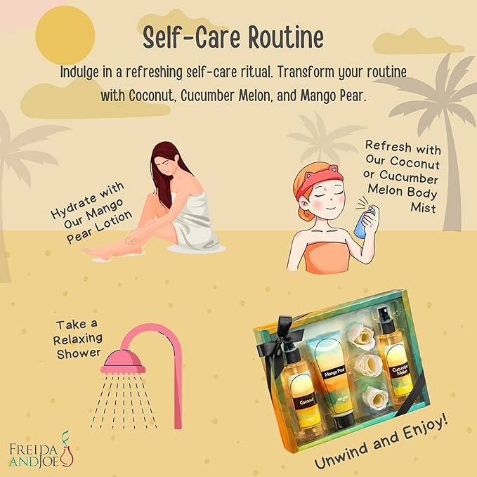 Fine Fragrance Body Mist & Body Splash Gift Set – Luxury Self-Care Combo for Women and Girls (Coconut, Cucumber, Mango Pear, Rose Soap)