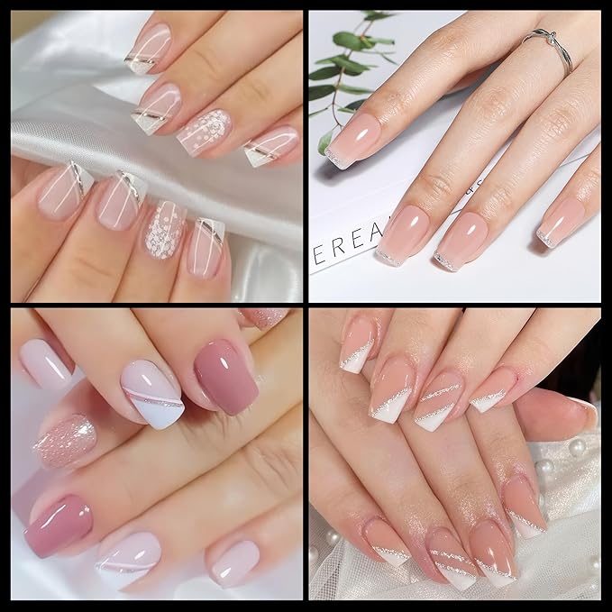 UNA GELLA Short Square Gel Nail Tips 600Pcs, Square Press on Nails Pre Etched Full Cover Soft Gel Nail Tips No C Curve For Women Girl DIY French & Chrome Style Salon At Home 12 Sizes