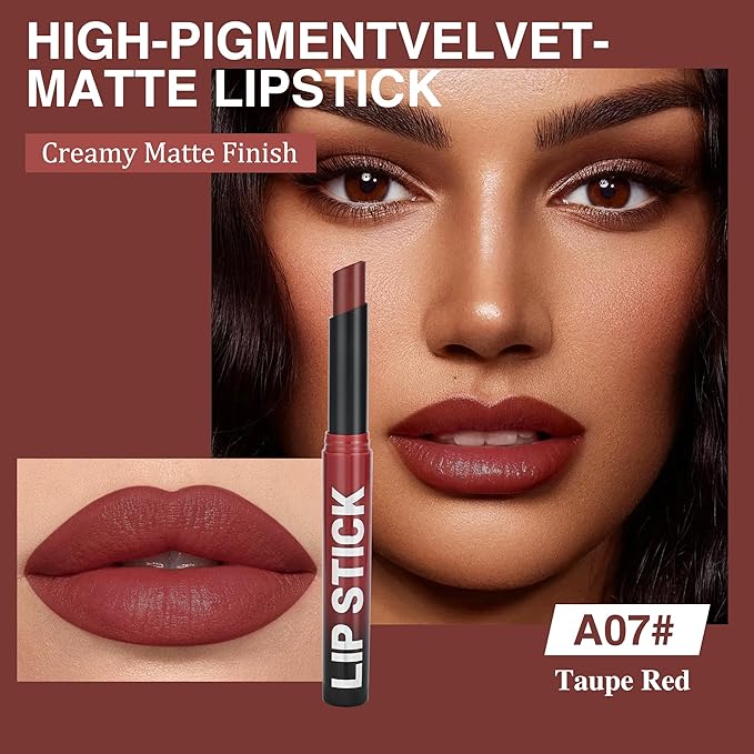 Cherry Red Matte Lipstick，Creamy Silky Matte+Lipsticks，Hydrating Balm-in-Lipstick，Velvety Finish for Women Daily Lip Makeup，High-pigment Formula，Easy to use and color，Vegan & Cruelty-Free 07#