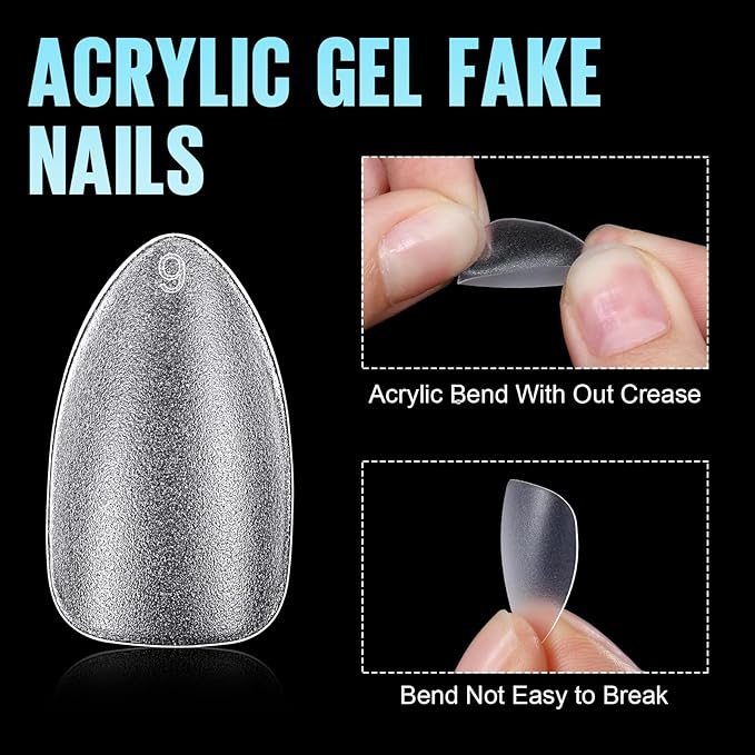 TOMICCA Short Almond Nail Tips, Acrylic Soft Full Coverage Fake Nailsfor Extension Manicure, Double-sided Matte Press on Nail Tips for Home DIY Art Women Girls