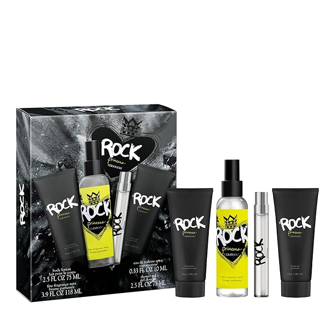 Vera Wang Rock Princess Eau de Toilette 4 Piece Gift Set, Notes of Waterlily, Tahitian Flower, and Vanilla, Women's Fragrance, Long Lasting, Everyday Fragrance