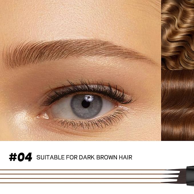 2 Pack 4-Tip Microblading Eyebrow Pen with 2 Brow Brushes, Waterproof Vegan Formula Eyebrow Pencils for Women to Effortlessly Create Natural Hair-Like Strokes, All-Day Wear (Natural Brown)