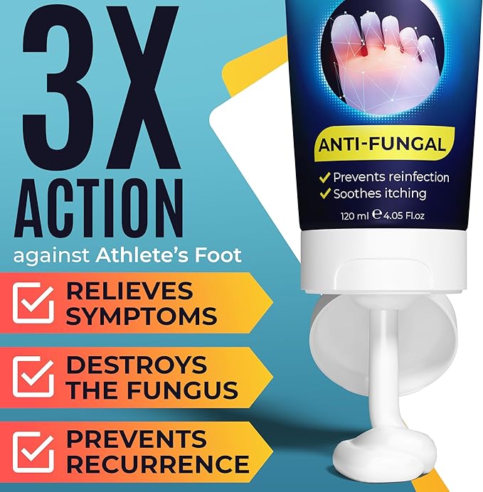 Foot Cream | Athlete’s Foot Cream for Cracked Heels, Dry Skin & Itchy Feet | Relieves Itching, Burning & Redness | Antifungal Treatment Helps with Nail Fungus, Jock Itch & Ringworm | 4.05 fl oz