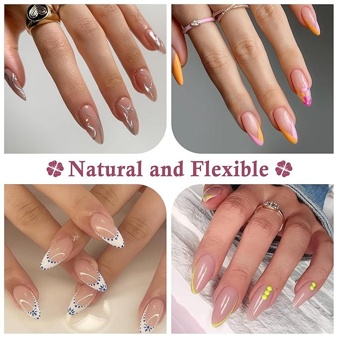 Medium Almond Gel Nail Tips: 360Pcs Half Cover Nail Tips Almond Shape Soft Gel Tips 12 Sizes Half Matte Clear False Nails with Handles for Pre-shape Acrylic Press on Nails Extension DIY Home Salon