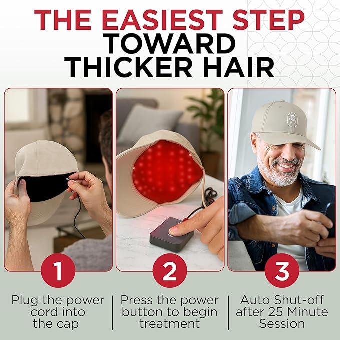 Red Light Therapy Hair Growth Cap – FDA Cleared Laser Treatment for Hair Regrowth and Reduced Shedding – LED & Laser Red Light Therapy Clinically Proven in Double-Blind Studies -Beige