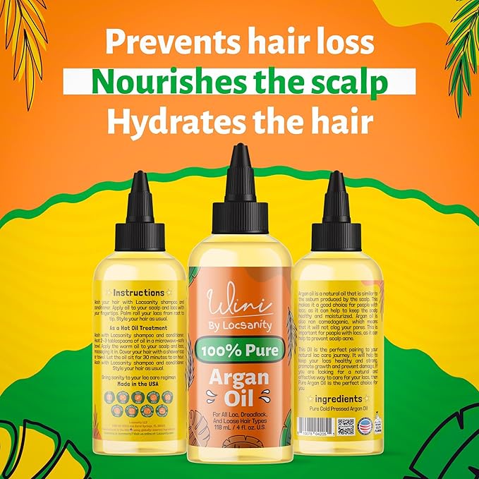 Locsanity Wini Pure Argan Hair and Body Oil, 100% Cold-Pressed, 4 Fl Oz