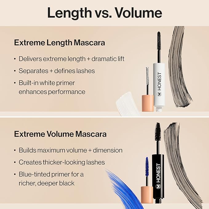 Honest Beauty 2-in-1 Extreme Length Clean Mascara + Lash Primer | Lengthening + Volumizing | Cruelty Free + Safe for Sensitive Eyes | Black, .27 fl oz