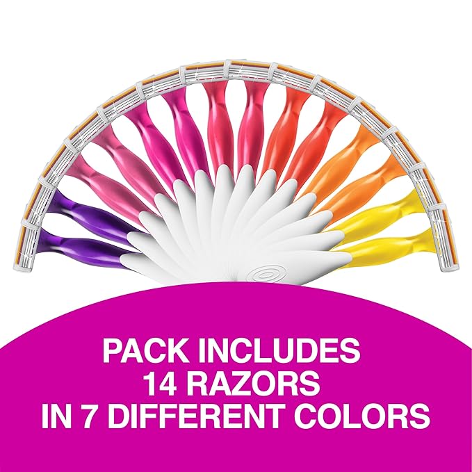 BIC Soleil Smooth Colors Women's Disposable with 3 Blade Razors, Razors for Women, 14-Pack
