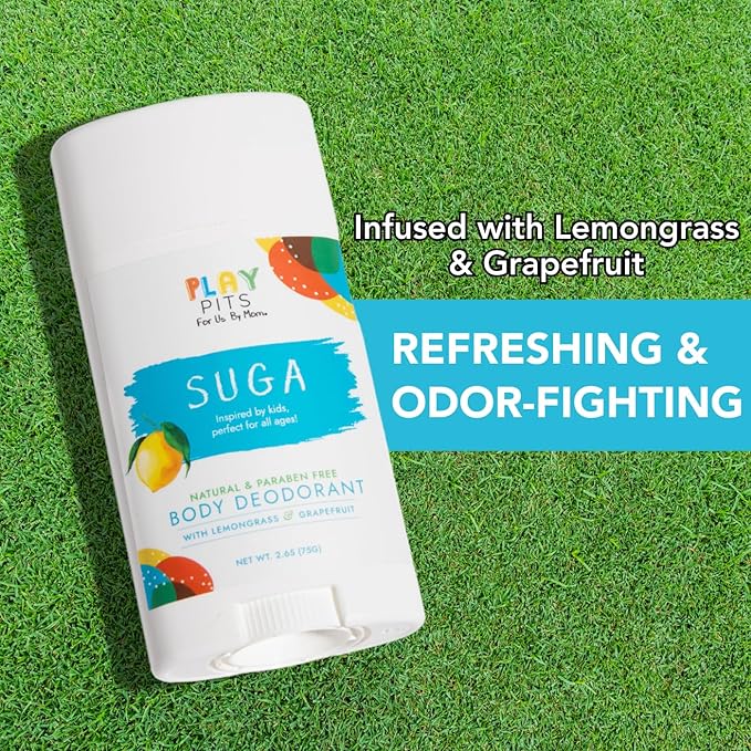 PLAY PITS - Kids Deodorant for Girls & Boys - Natural - Aluminum-Salt Free - Safe for Sensitive Skin - Variety Pack - SUGA, SONSHINE, & HAPPY – Clean, Non-Toxic, & Paraben Free - 2.65oz - 3 pack