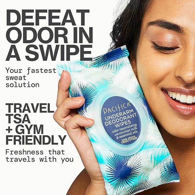Pacifica Beauty Coconut Milk & Essential Oils Underarm Deodorant Wipes, Helps Remove Odor, Aluminum-Free, Vegan & Cruelty-Free, 30 Wipes (4-Pack)