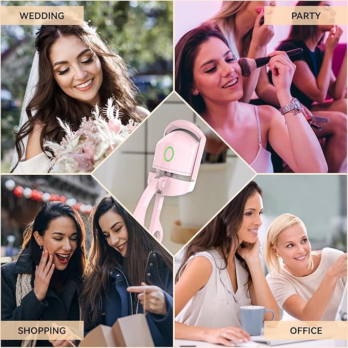 Heated Eyelash Curlers - Electric Eyelash Curler Quick Natural Curling for Long Lasting, USB Rechargeable Heated Eye Lash Curler for Women Makeup Tools (Light Pink)