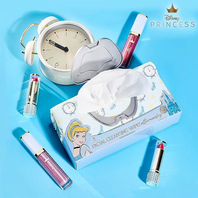 Belle Maison Disney Cosmetic Makeup Set, Makeup Essential Collection, Princess Cinderella - Includes 4pc Lip Gloss, 4pc Lipstick, 60ct Facial Cleansing Wipes (2pk)